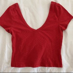 Red v-neck crop top